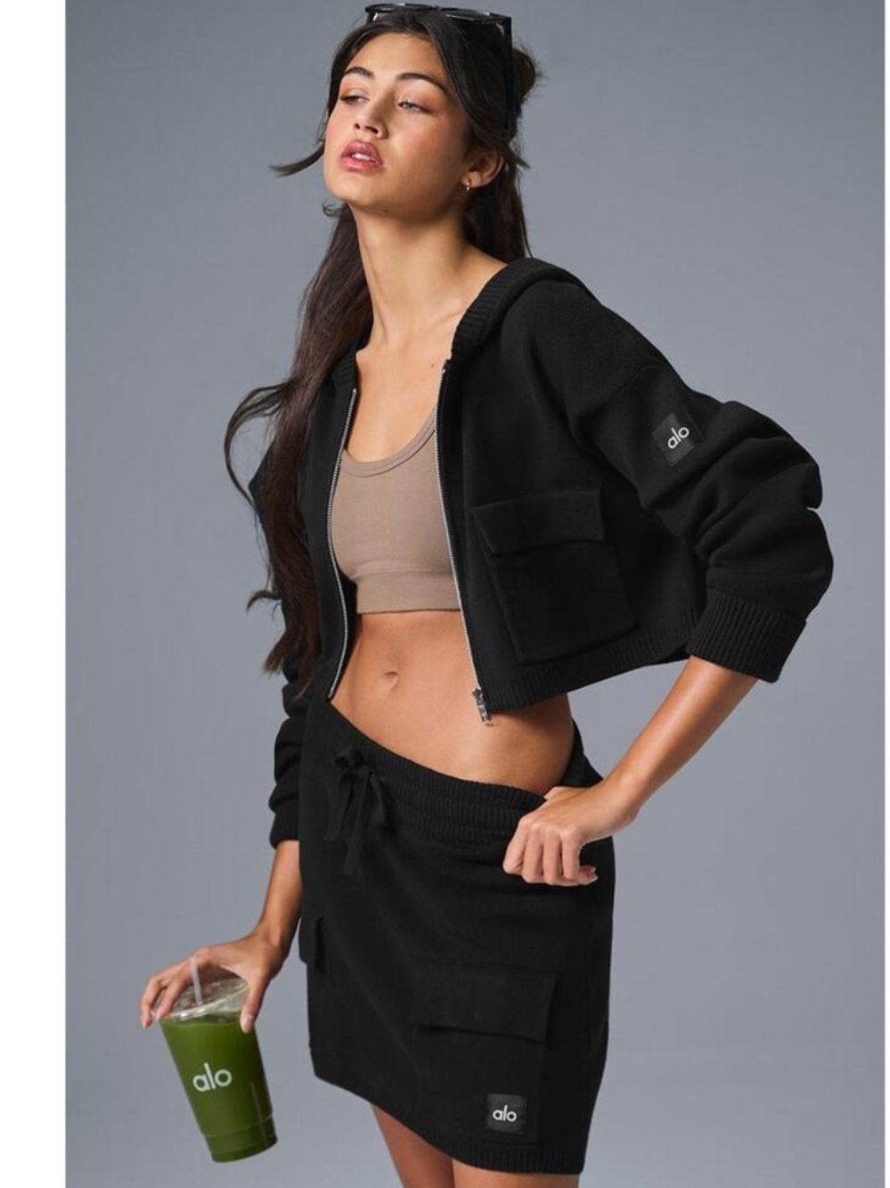 NWT Small Alo Yoga Scholar Knit Cargo Full Zip Hoodie $198 Retail SOLD OUT !